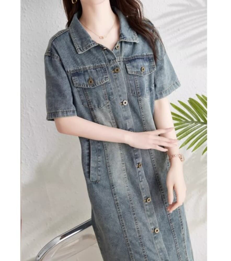 イエベ春/イエベ秋服 ヴィンテージライク デニムワンピース