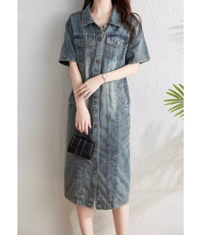 イエベ春/イエベ秋服 ヴィンテージライク デニムワンピース