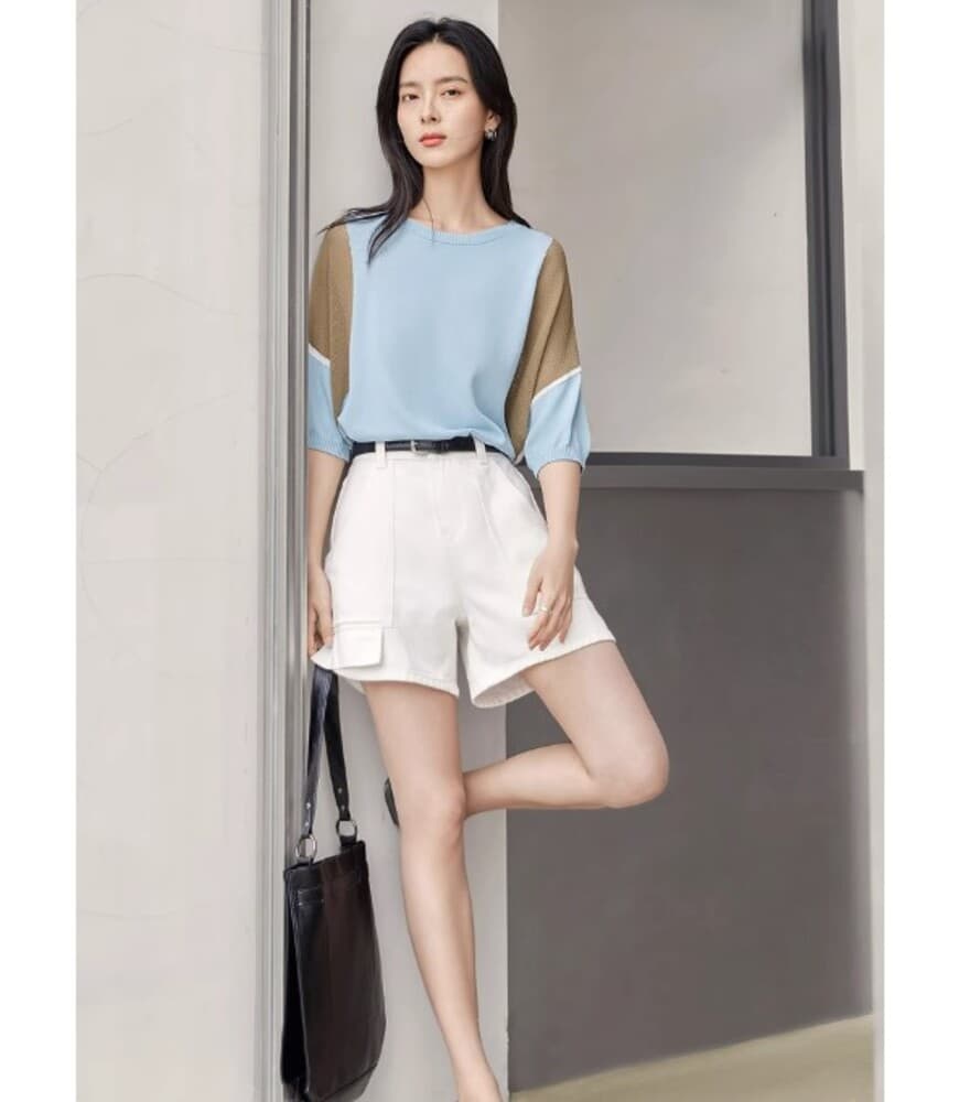 イエベ春服 バイカラーデザインニット