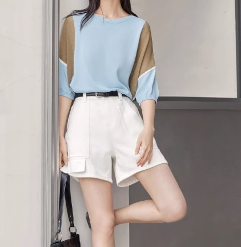 イエベ春服 バイカラーデザインニット