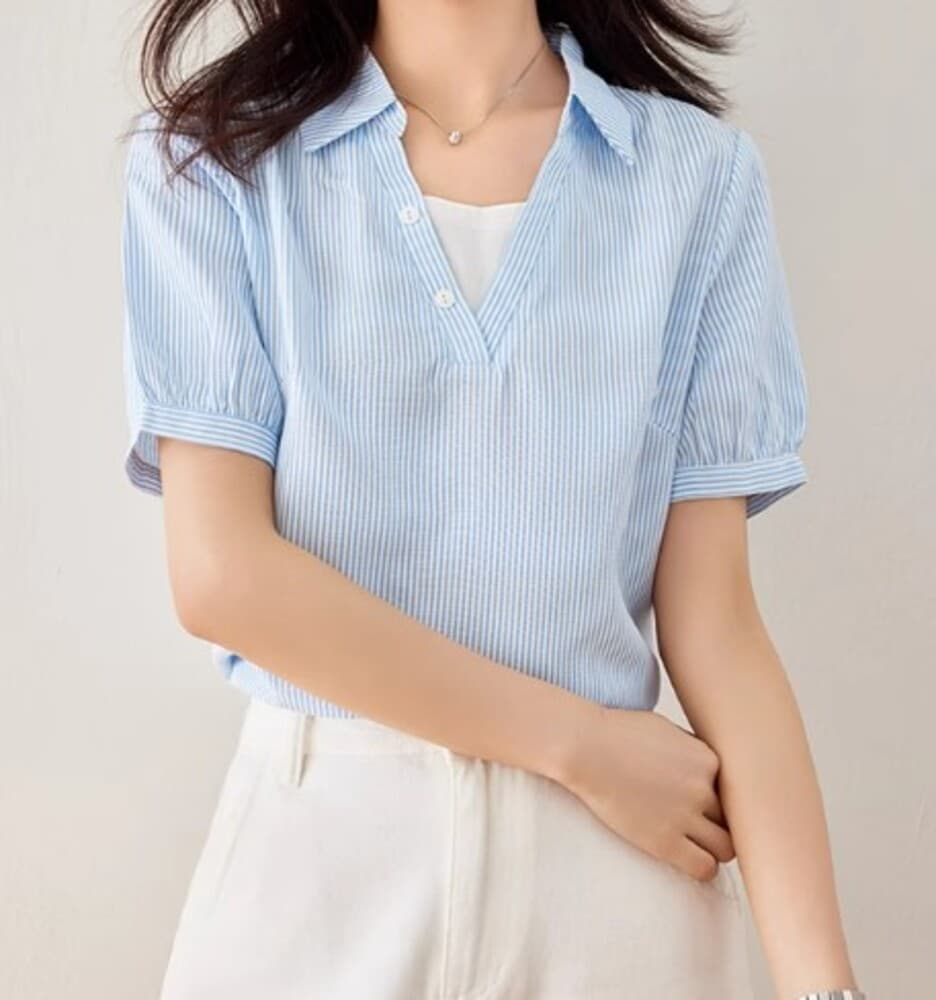 イエベ春服 ストライプブラウス