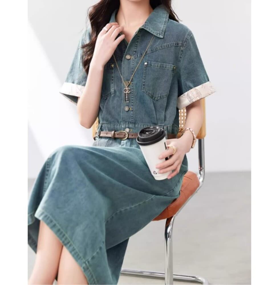 イエベ春/イエベ秋服 ダメージ加工のデニムワンピース