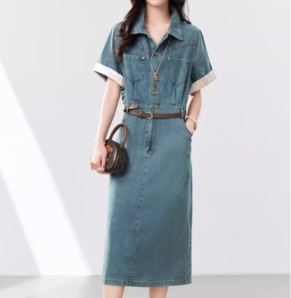 イエベ春/イエベ秋服 ダメージ加工のデニムワンピース