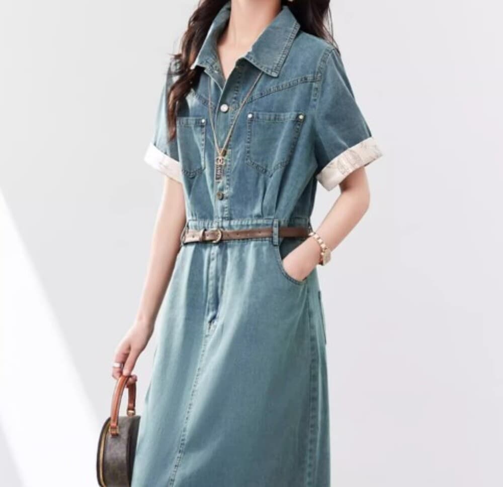 イエベ春/イエベ秋服 ダメージ加工のデニムワンピース