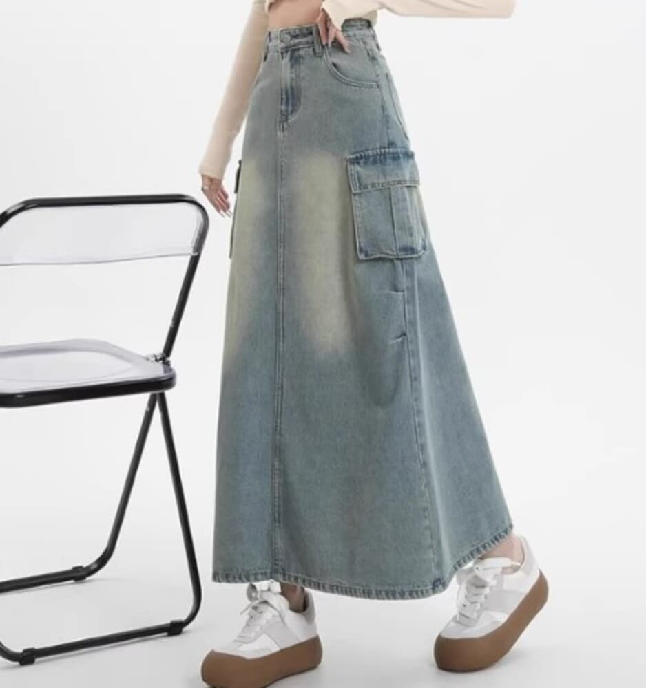 イエベ春/イエベ秋服 ダメージ加工のデニムスカート