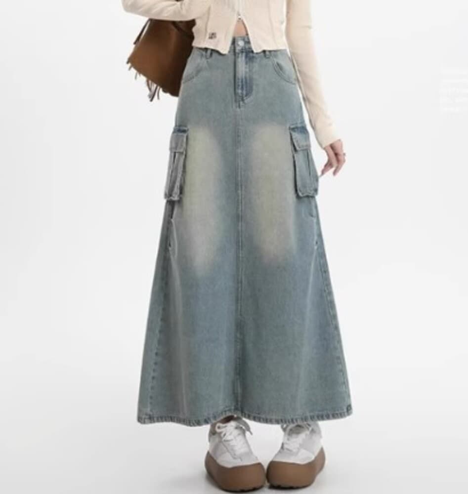 イエベ春/イエベ秋服 ダメージ加工のデニムスカート