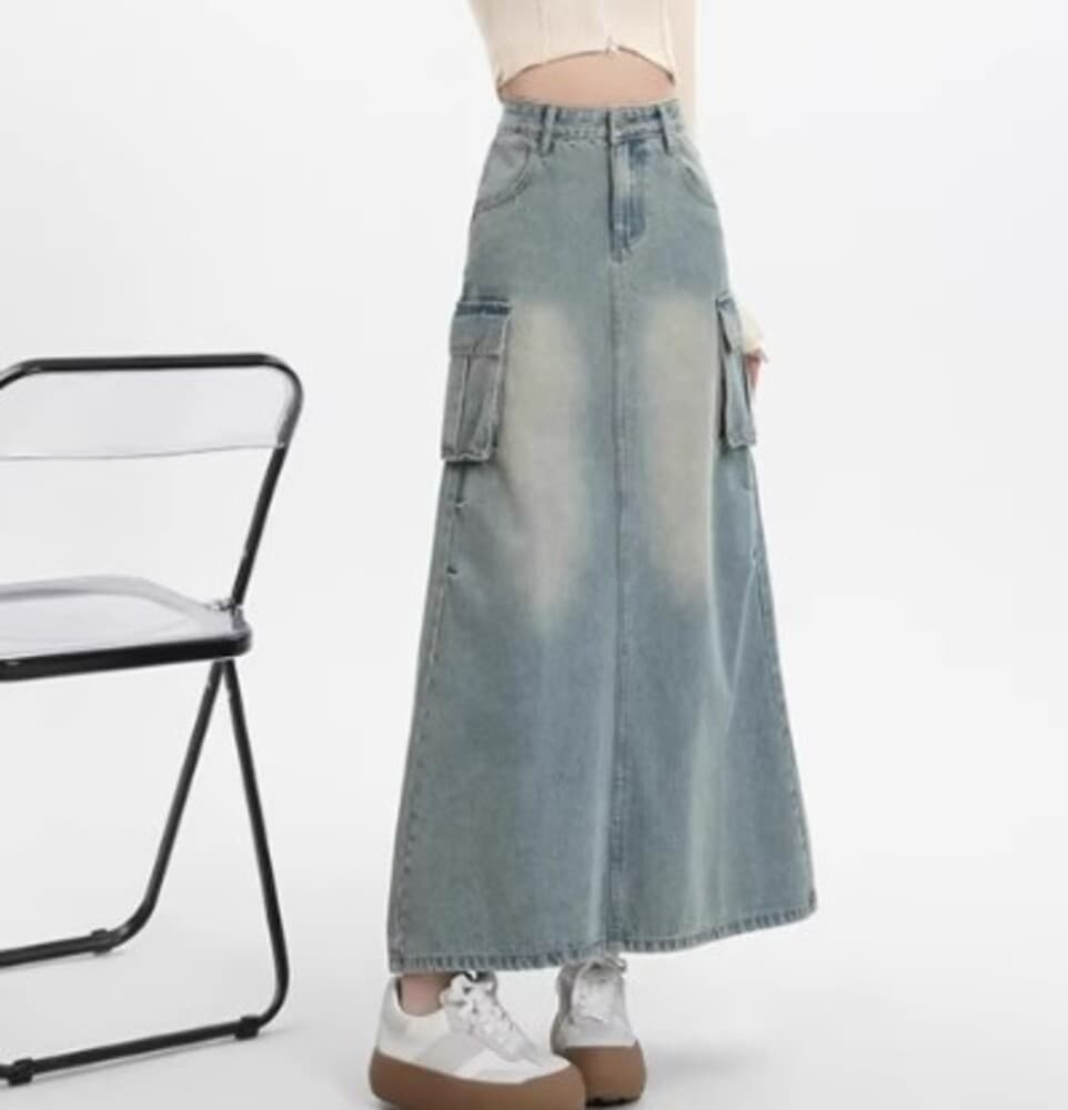 イエベ春/イエベ秋服 ダメージ加工のデニムスカート