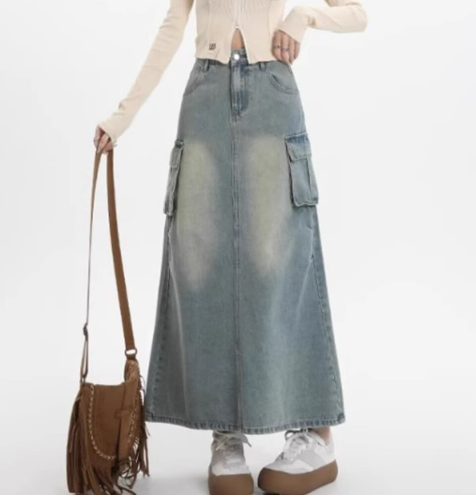 イエベ春/イエベ秋服 ダメージ加工のデニムスカート