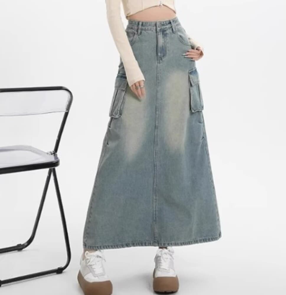 イエベ春/イエベ秋服 ダメージ加工のデニムスカート