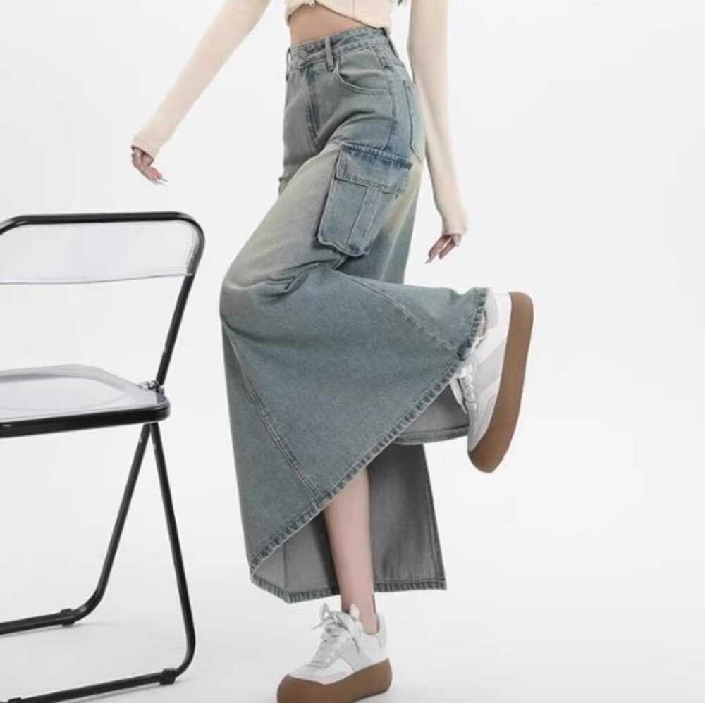 イエベ春/イエベ秋服 ダメージ加工のデニムスカート