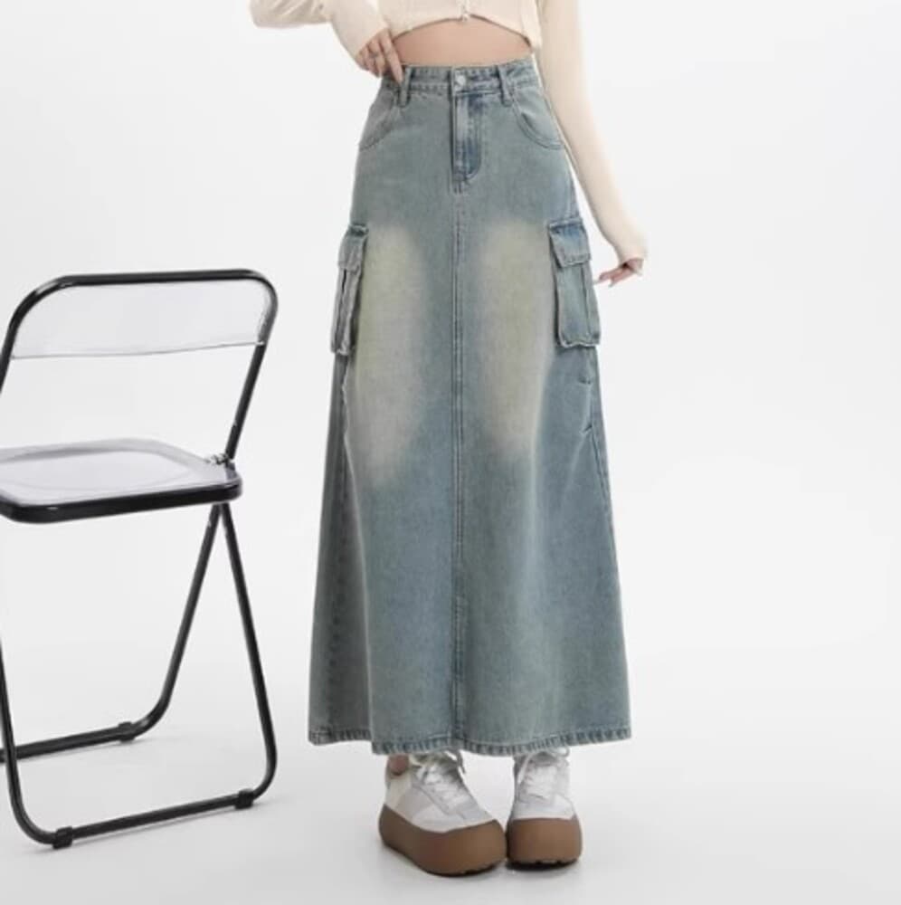 イエベ春/イエベ秋服 ダメージ加工のデニムスカート
