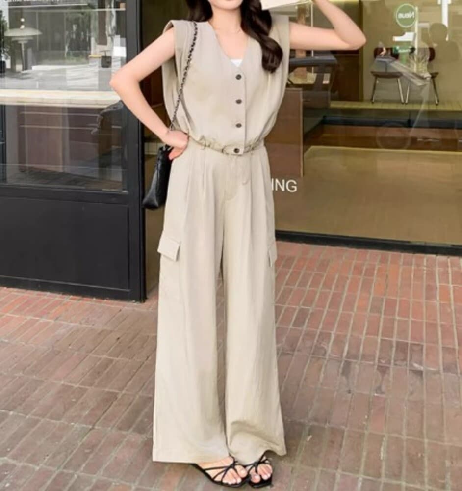 イエベ春/イエベ秋服 フレンチノースリーブパンツセットアップ
