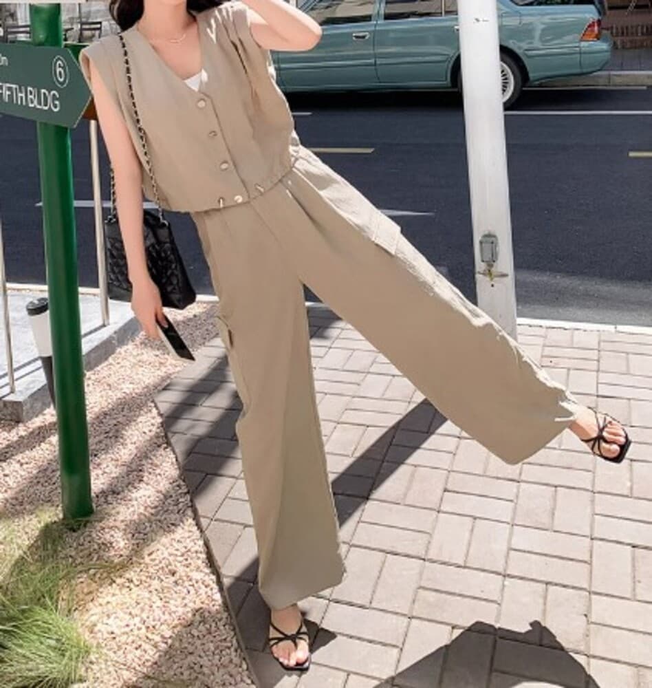 イエベ春/イエベ秋服 フレンチノースリーブパンツセットアップ