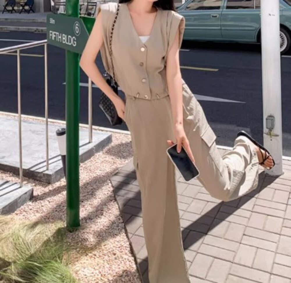 イエベ春/イエベ秋服 フレンチノースリーブパンツセットアップ