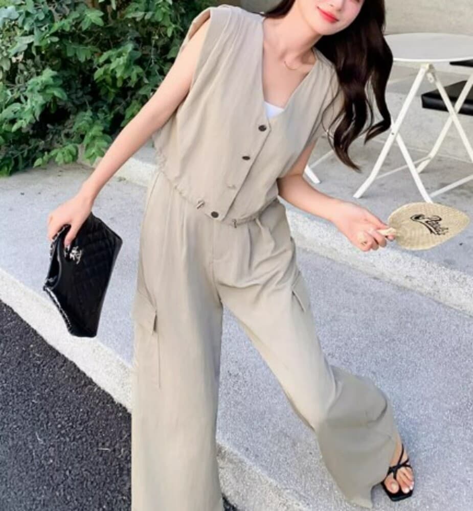 イエベ春/イエベ秋服 フレンチノースリーブパンツセットアップ