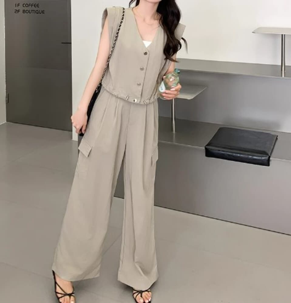 イエベ春/イエベ秋服 フレンチノースリーブパンツセットアップ