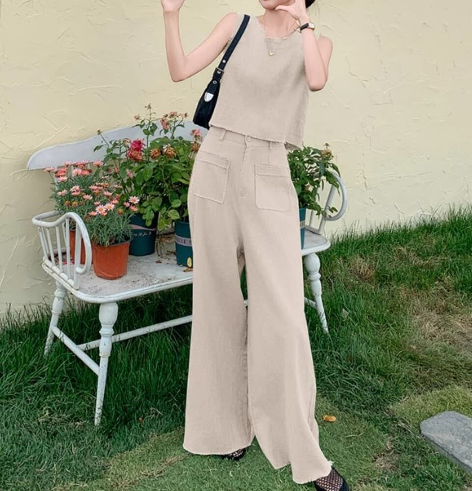 イエベ春/イエベ秋服 ノースリーブデニム セットアップ