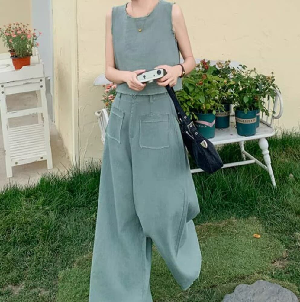 イエベ春/イエベ秋服 ノースリーブデニム セットアップ