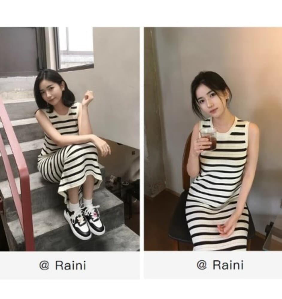 イエベ秋服 ボーダーロングワンピース