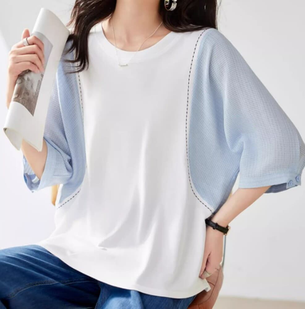 イエベ春服 切替バイカラーTシャツ
