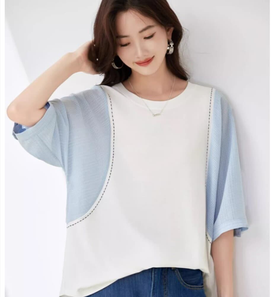 イエベ春服 切替バイカラーTシャツ