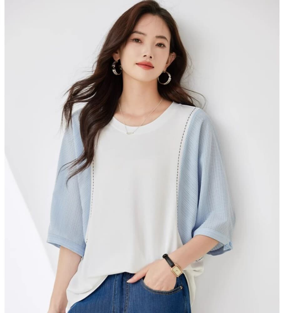イエベ春服 切替バイカラーTシャツ
