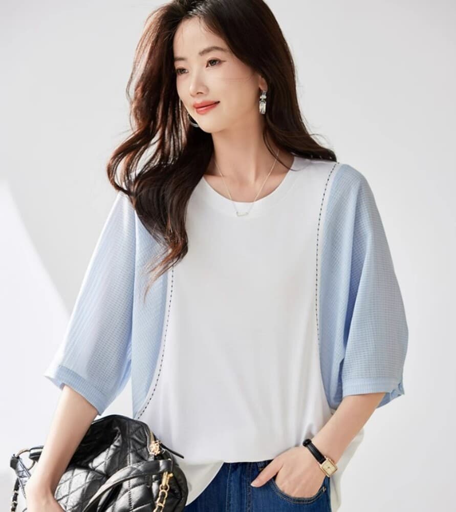 イエベ春服 切替バイカラーTシャツ