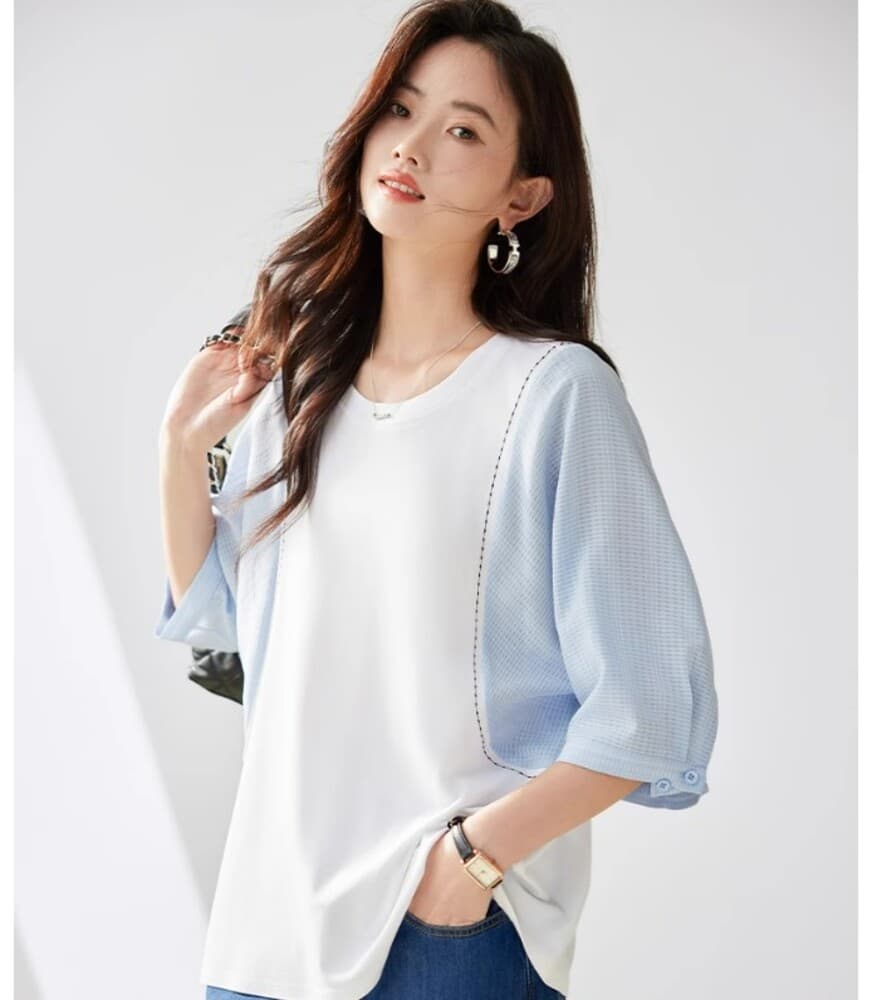 イエベ春服 切替バイカラーTシャツ