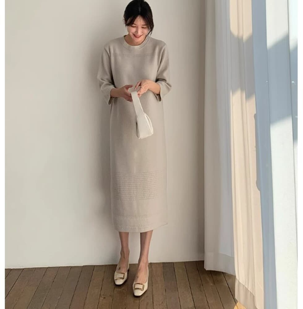 イエベ春/イエベ秋服 ニットロングワンピース