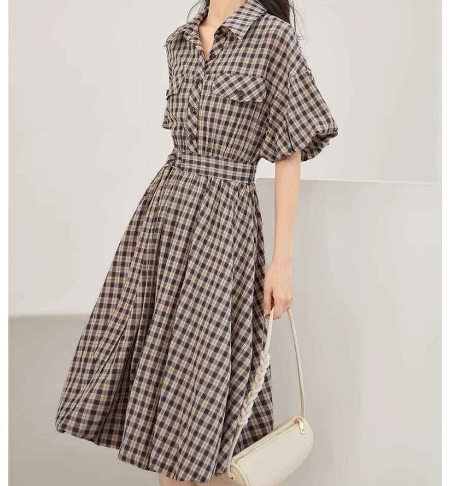 イエベ春/イエベ秋服 チェック柄シャツワンピース