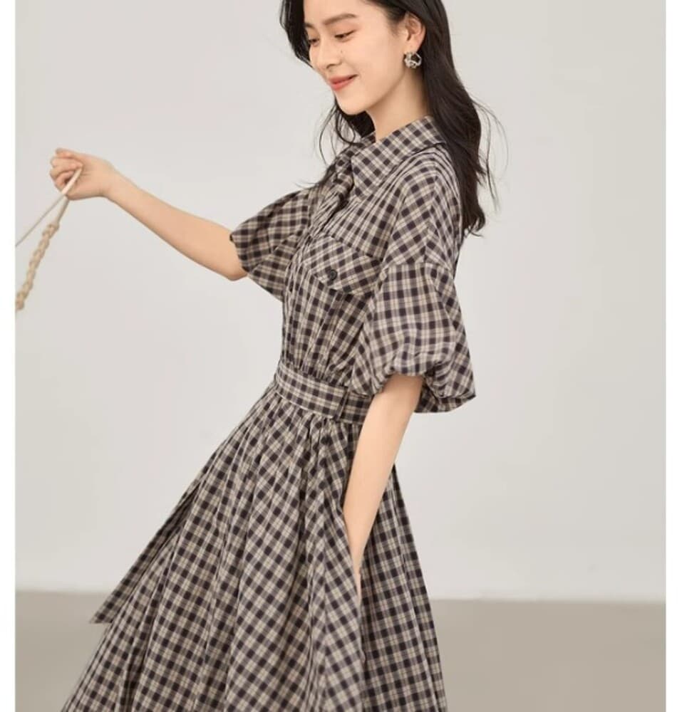 イエベ春/イエベ秋服 チェック柄シャツワンピース