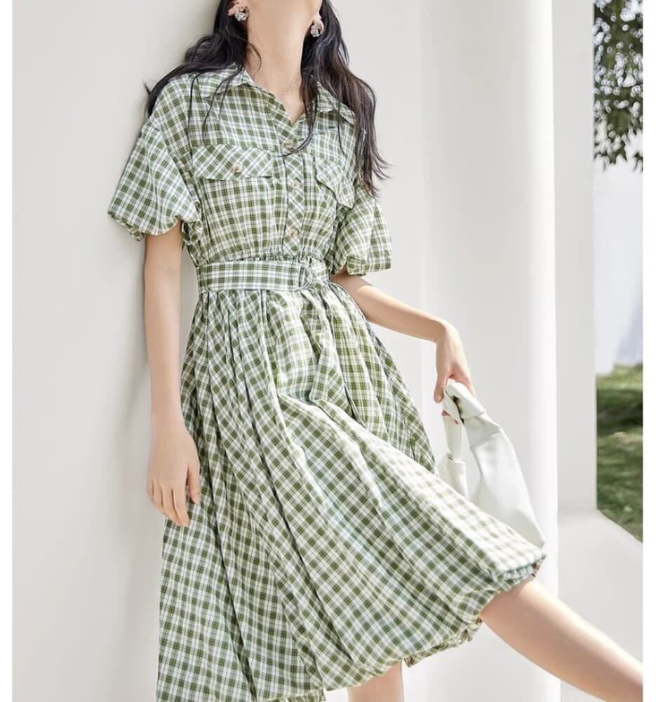 イエベ春/イエベ秋服 チェック柄シャツワンピース