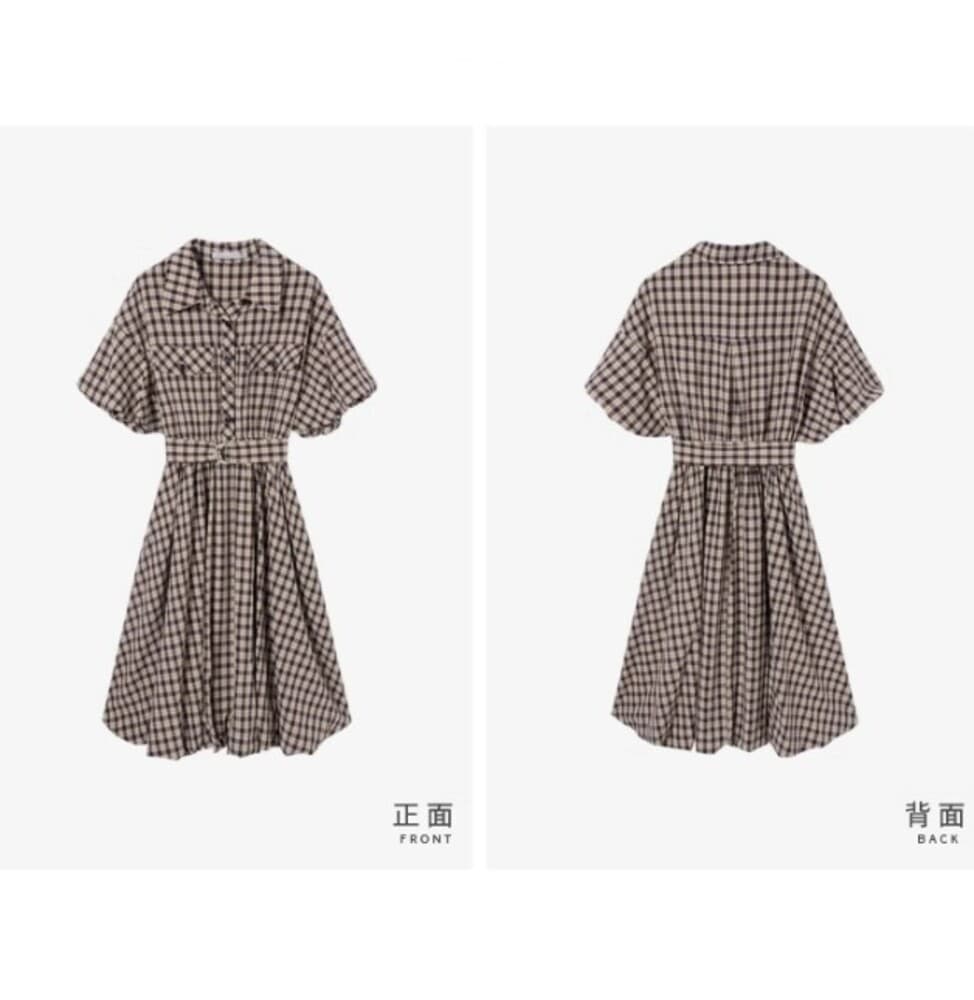 イエベ春/イエベ秋服 チェック柄シャツワンピース