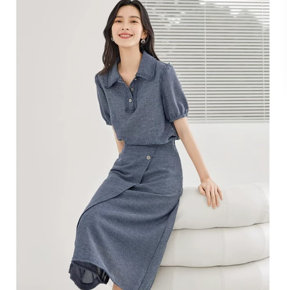 イエベ春/イエベ秋服 半袖ポロシャツ×ロングスカートセットアップ