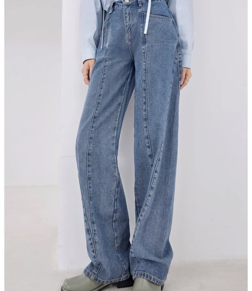 イエベ春/イエベ秋服 配色ラインバギーデニムパンツ