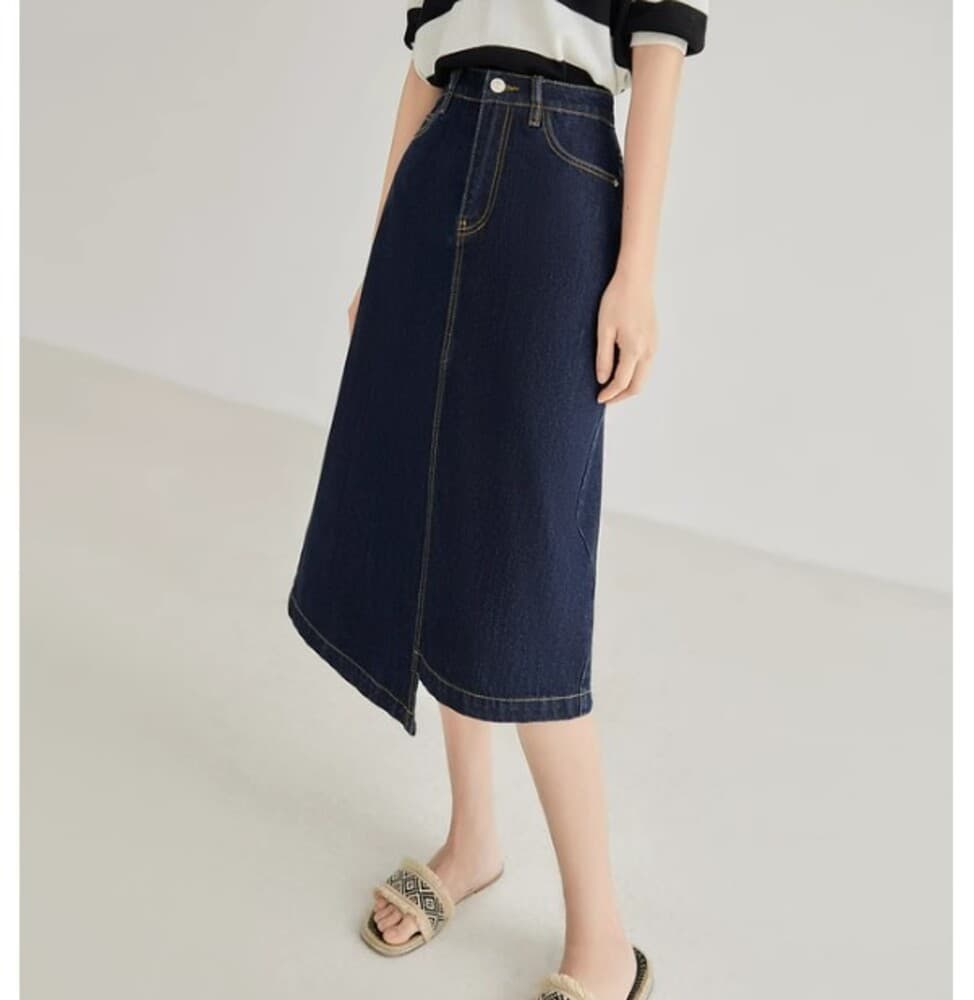 イエベ春/イエベ秋服 アシンメトリーデニムスカート