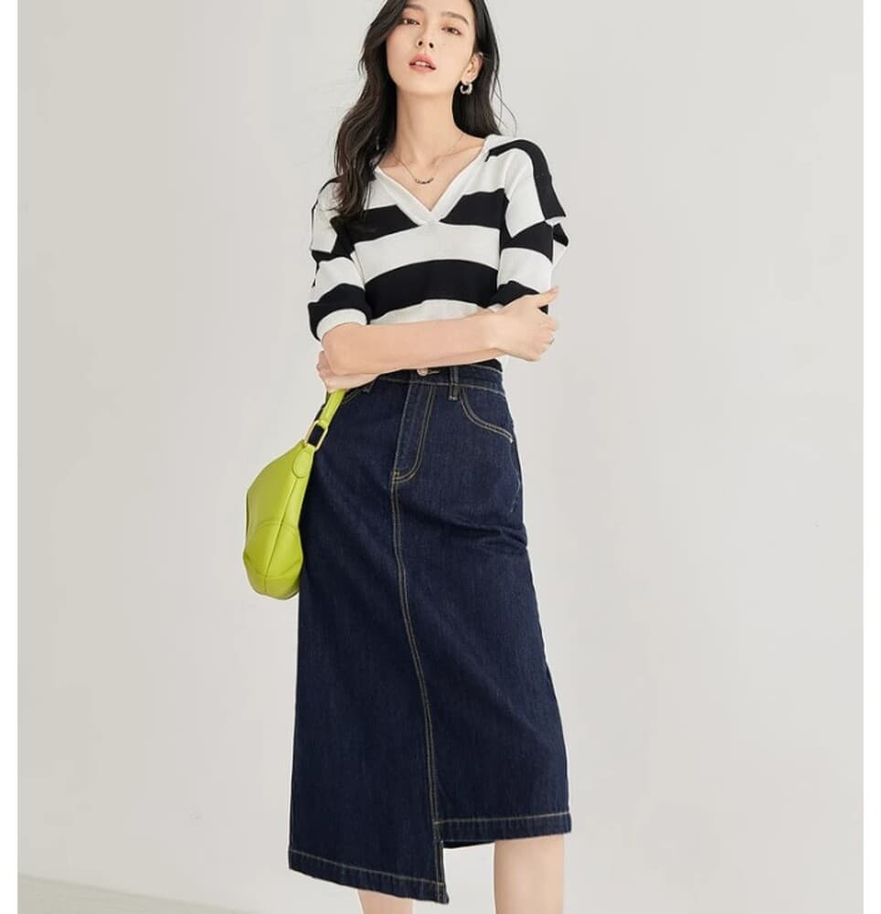 イエベ春/イエベ秋服 アシンメトリーデニムスカート