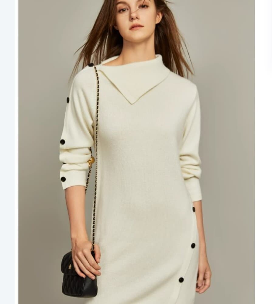 イエベ春/イエベ秋服 ボタンニットワンピース