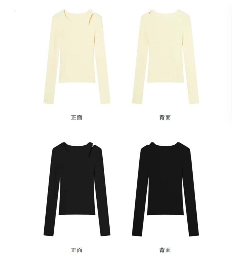 イエベ春服 ネックオフリブニット