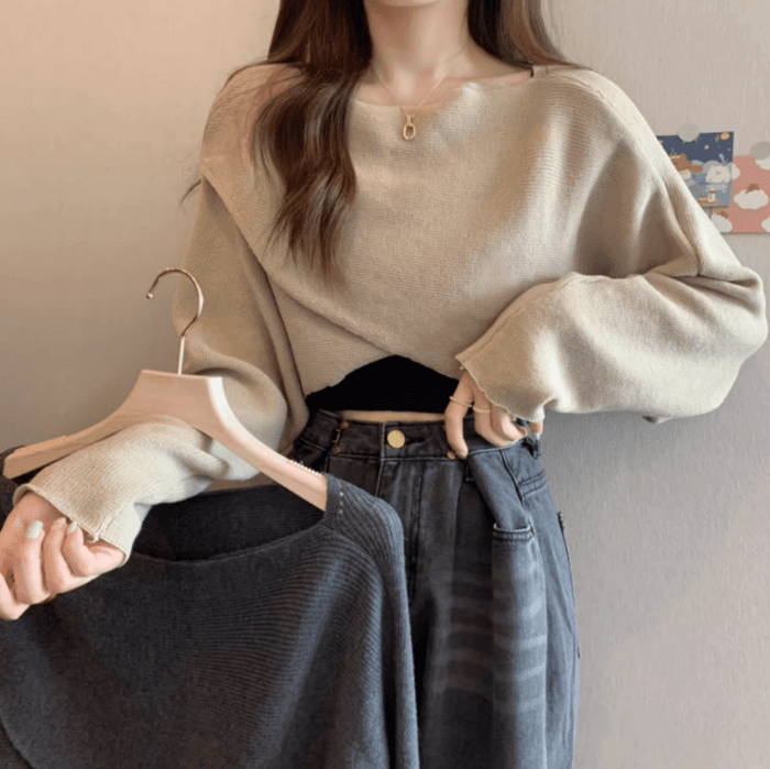イエベ春/イエベ秋服 クロスデザインリブニット