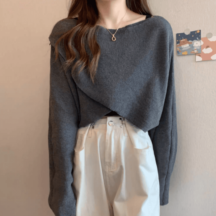 イエベ春/イエベ秋服 クロスデザインリブニット