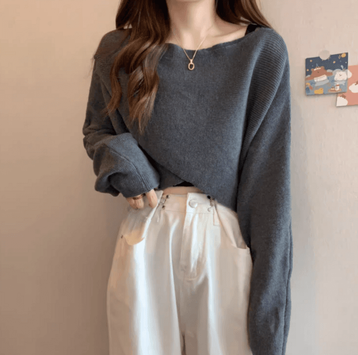 イエベ春/イエベ秋服 クロスデザインリブニット