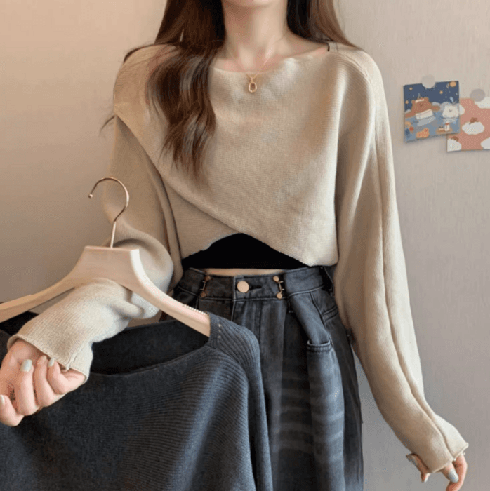 イエベ春/イエベ秋服 クロスデザインリブニット