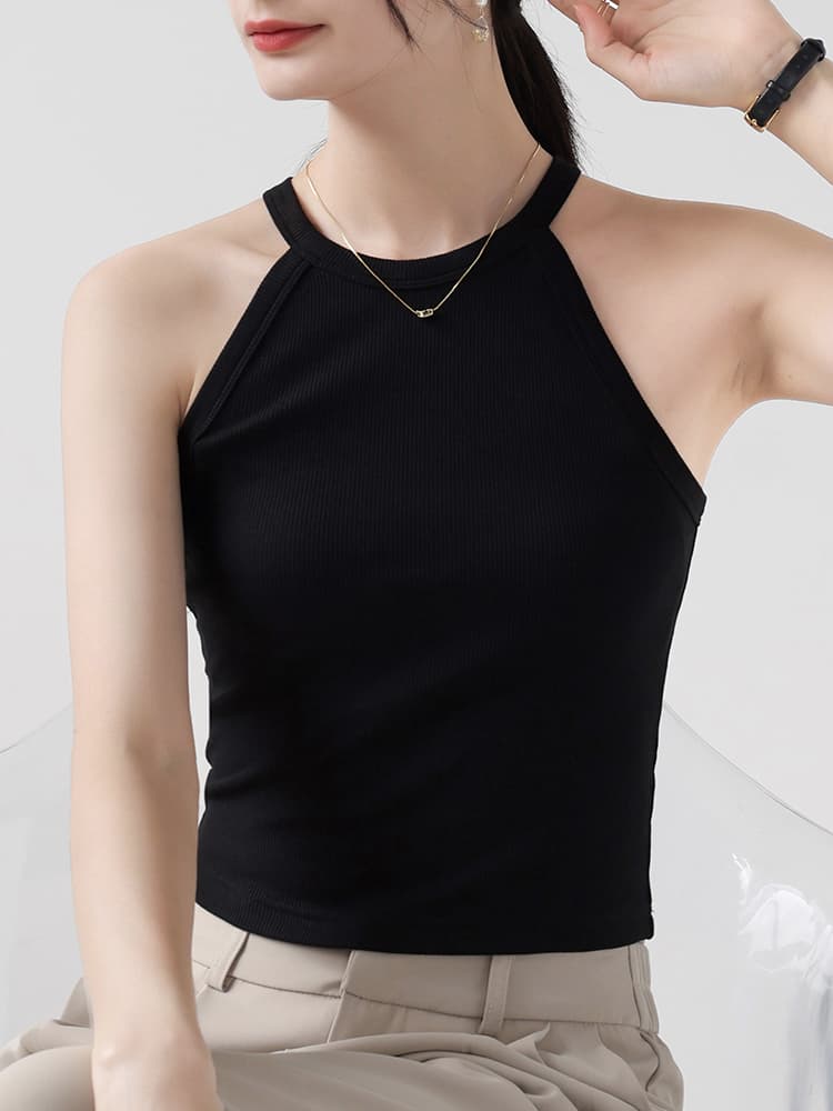 イエベ春/イエベ秋服 すっきりホルターネックリブトップス