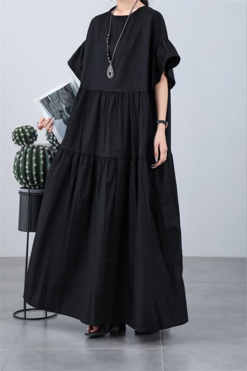 イエベ春/イエベ秋服 韓国風ティアードロングワンピース