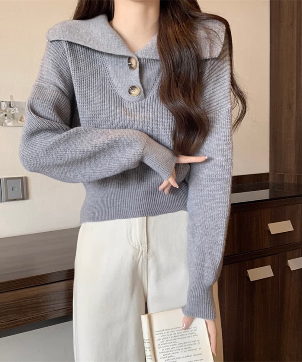 イエベ春/イエベ秋服 襟付きショート丈ニット
