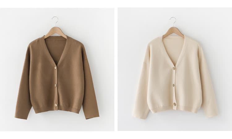 イエベ春/イエベ秋服 上品な ベージュ 柔らか素材 ボタン留め ゆったり カーディガン`
