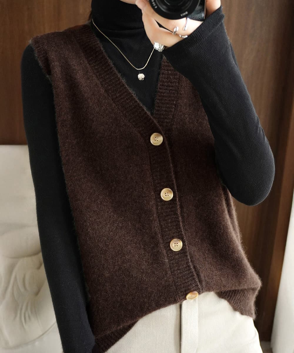 イエベ春/イエベ秋服 前開きボタンニットベスト体型カバー重ね着ニット