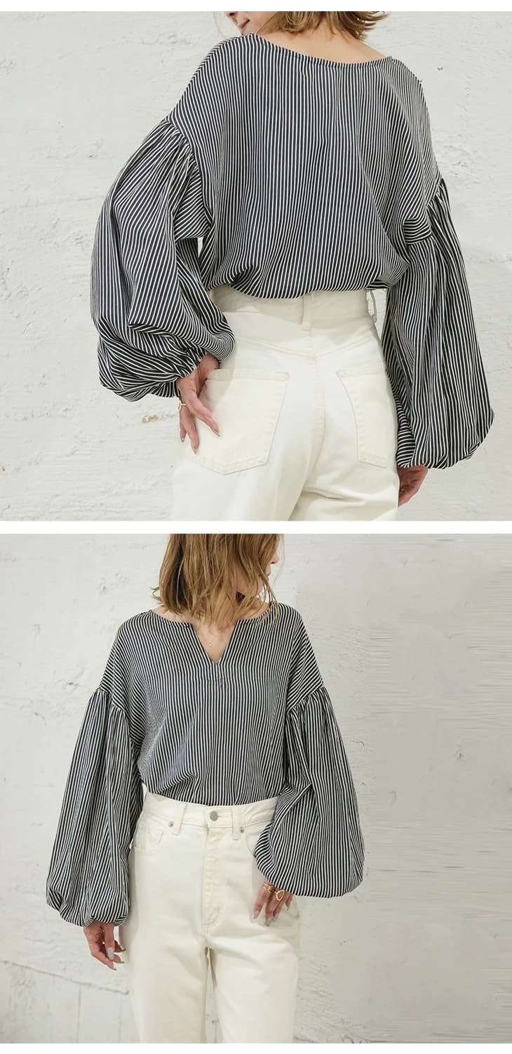 イエベ春/イエベ秋服 ボリューム袖キーネックブラウス