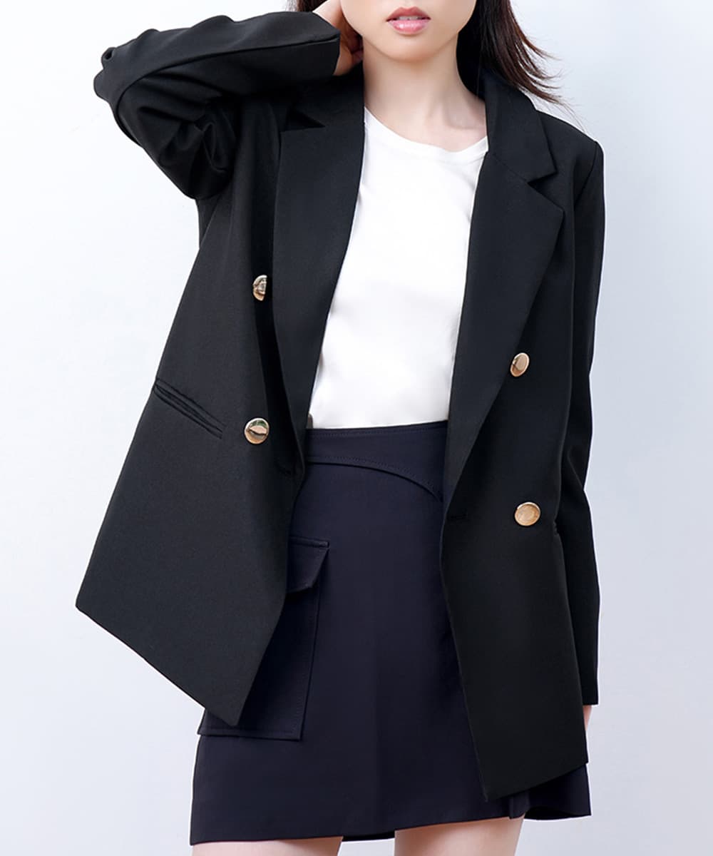 イエベ春/イエベ秋服 体型カバー二重ボタンテーラードジャケット中丈アウター